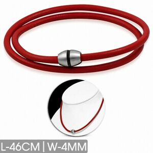 【送料無料】ジュエリー・アクセサリー レッドレザーネックトーンスチールロック46cm x 4mm ?tour de cou en cuir rouge avec serrure magnetique a 2 tons en acier