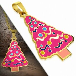 【送料無料】ジュエリー・アクセサリー クリスマスツリーペンダントフクシアエナメルpendentif sapin de noel en acier dore avec email couleur fuchsia