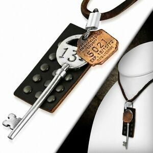【送料無料】ジュエリー・アクセサリー トンファッションスタッドタグキーチャームブラウンalliage de mode 3ton rangee de clous rond tag key charm brown en cuir veritable