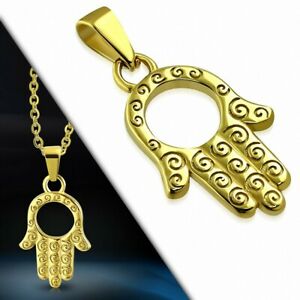 【送料無料】ジュエリー・アクセサリー ハンドペンダントファトマトライバルゴールドステンレスパターンpendentif main de fatma motifs tribal en acier inoxydable dore
