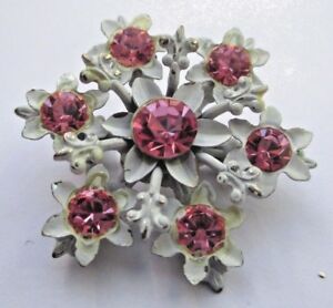 【送料無料】ジュエリー・アクセサリー ブローチヴィンテージサイズホワイトピンクbelle broche ancien bijou vintage petite taille metal blanc cristaux rose 1998