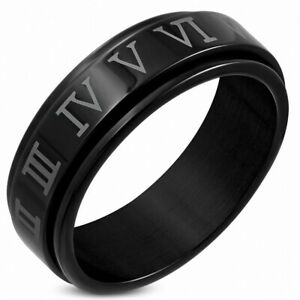 【送料無料】ジュエリー・アクセサリー トンステンレススチールリングローマ8mm ?bague a filer en acier inoxydable noir 2 tons avec chiffres romains
