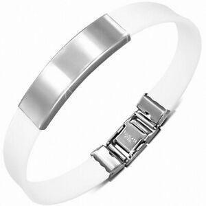【送料無料】ジュエリー・アクセサリー トーンゴムストラップステンレススチールbracelet en caoutchouc blanc 2 tons avec montre en acier inoxydable a graver