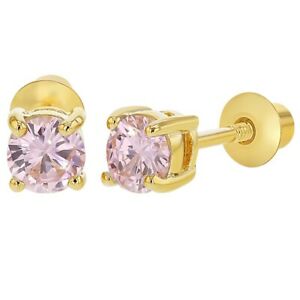 【送料無料】ジュエリー・アクセサリー メッキゴールドクリスタルローズイヤリングヴィスバックガールズ18k plaque or octobre cristal rose boucles doreilles a vis arriere filles 3mm