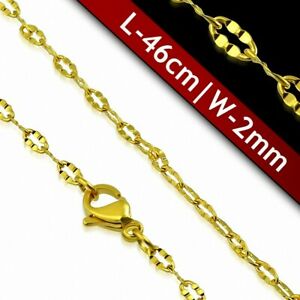 【送料無料】ジュエリー・アクセサリー ステンレスフラットチェーン46cm x 2mm ?chaine a maillons ovales plats en acier inoxydable dore avec fermoi