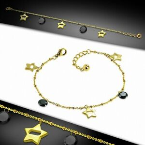 【送料無料】ジュエリー・アクセサリー チェーンチェーンゴールドステンレススチールスターチャームブレスレットbracelet a breloques etoiles en acier inoxydable dore avec chaine et chaine de r