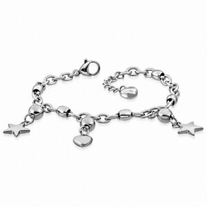 【送料無料】ジュエリー・アクセサリー スターチャームビーステンレススチールブレスレットbracelet en acier inoxydable avec charms etoiles et billes