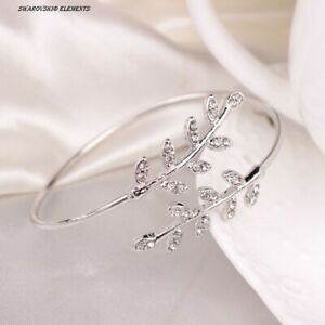 【送料無料】ジュエリー・アクセサリー スワロフスキーリーフラッシュブレスレットRシルバーポケットbracelet jonc feuilles swarovskiR elements alliage argente pochette cadeau