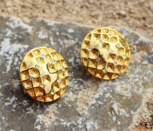 【送料無料】ジュエリー・アクセサリー イヤリングヴィンテージクリップストラスカボチョンクアドリーユマーテレboucles doreille clips vintage 80s dore strass cabochon quadrille martele bcbg