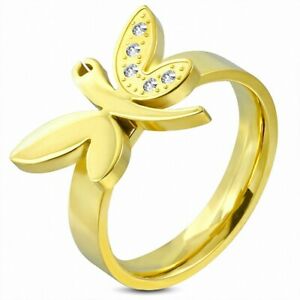 【送料無料】ジュエリー・アクセサリー メッキステンレストンボファンシーリングbague fantaisie avec aile de libellule semipavee en acier inoxydable plaque or