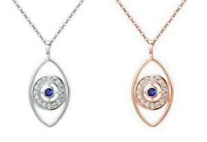 【送料無料】ジュエリー・アクセサリー ファインアイプロテクションペンダントネックレスシルバースチールピンクcollier pendentif fin oeil protection, acier argente ou cuivre rose
