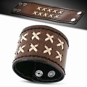 【送料無料】ジュエリー・アクセサリー クロスレザークリップブレスレットbracelet a agrafe tissee en cuir marron veritable croise