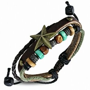 【送料無料】ジュエリー・アクセサリー スタッドビーズブレスレットbracelet reglable en cuir marron tresse avec trois rangees de goujons et perles