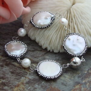 【送料無料】ジュエリー・アクセサリー ホワイトラウンドコインパールブレスレットab051911 8 white round coin pearl bracelet 12,766円