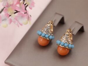 【送料無料】ジュエリー・アクセサリー イヤリングスリーパーボートゴールデンミニパールターコイズオレンジレトロboucles doreilles dormeuse bateau dore mini perle turquoise orange retro qd1