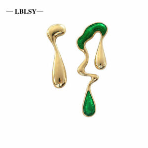 【送料無料】ジュエリー・アクセサリー イヤリングゴールデンビッグメタルドロップグリーンboucles doreilles clous dore gros goutte metal irregulier email vert dd14
