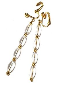 【送料無料】ジュエリー・アクセサリー クリップハンギンググラスパールレトロシックlong dore transparent avec clip oreilles goutte pendantes verre perle retro chic