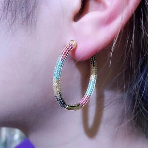 【送料無料】ジュエリー・アクセサリー オーバルフープイヤリングボホボヘミアフープイヤリングoval hoop 31x35mm earrings rainbow czmicro pave boho bohemia hoop earrings