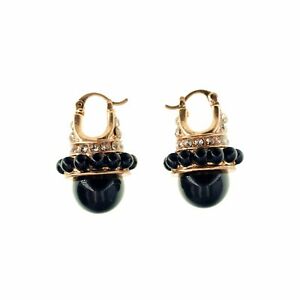 【送料無料】ジュエリー・アクセサリー ゴールデンスリーピングイヤリングミニパールオールブラックレトロヴィンテージboucles doreilles dormeuse dore mini perle tout noir retro vintage qd1