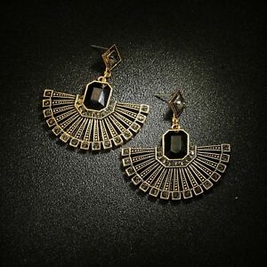 【送料無料】ジュエリー・アクセサリー イヤリングシルバークラスエスニックファンセクターブラックレトロboucles doreilles clous argente ethnique fan secteur noir retro xx27