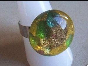 【送料無料】ジュエリー・アクセサリー アージリングブローチガラスリングbague en verre artisanal file au chalumeau sur feuille d´or anneau reglable arge