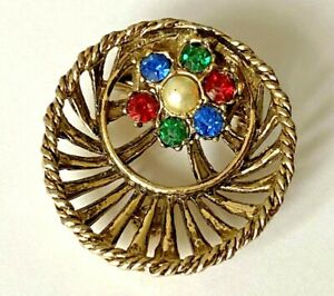 【送料無料】ジュエリー・アクセサリー ヴィンテージラインストーンプチブロッシュサークルtres belle petite broche cercle avec les strass multicolore vintage 2,8cm