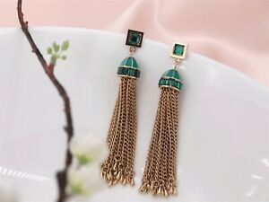 【送料無料】ジュエリー・アクセサリー イヤリングゴールデンロングポンポンフリンジフィンヴィンテージグリーンboucles doreilles clous dore long pompon fringe fin email vert vintage xx 10