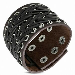 【送料無料】ジュエリー・アクセサリー リベットストラップブレスレットbracelet de force en cuir marron avec rivets et lanieres noires en chevrons