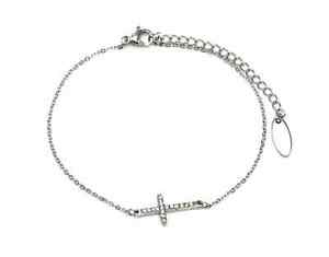 【送料無料】ジュエリー・アクセサリー チャームミニクロスストラスシルバースチールファインチェーンブレスレットbc2783e bracelet fine chaine avec charm mini croix strass et acier argente