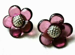 【送料無料】ジュエリー・アクセサリー イヤリングクリップモーヴパープルピンクシルバーフレンチフラワーイヤリングboucle doreille clips fleur mauve rose argent neuf french flower earring 2,5cm