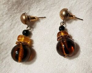 【送料無料】ジュエリー・アクセサリー ヴィンテージジュエリーイヤリングガラスペーストカラーブラックイヤリングbijoux vintage boucles doreilles pate de verre couleur ambre noir earrings g1