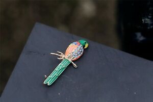 【送料無料】ジュエリー・アクセサリー ゴールデンオウムグリーンオレンジbroche dore perroquet oiseau email vert orange xz2