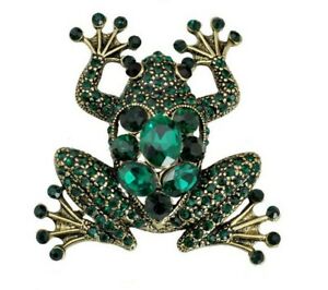 【送料無料】ジュエリー・アクセサリー カエルスチールブローチグリーンクリスタルストラスbroche acier grenouille et strass cristal vert