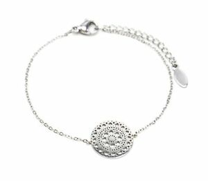 【送料無料】ジュエリー・アクセサリー チャームローゼアジュレシルバースチールファインチェーンブレスレットbc3309d bracelet fine chaine avec charm rosace ajouree acier argente