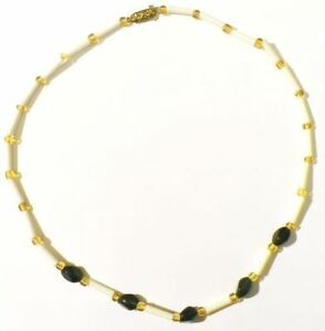 【送料無料】ジュエリー・アクセサリー グリーンガラスチューブヴィンテージパールcollier bijou vintage perle de verre verteet jaune tube blanc belle effet * 3928