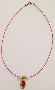 【送料無料】ジュエリー・アクセサリー エナメルヴィンテージナイロンスレッドビーズcollier vintage fil de nylon rouge deco perle blanche pendant email rouge r
