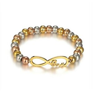 【送料無料】ジュエリー・アクセサリー ステンレススチールブレスレットbracelet pour femme en perles et acier inoxydable infini love extensible