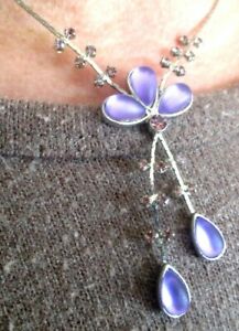 【送料無料】ジュエリー・アクセサリー フラットチェーンネックレスシルバーカボションレトロジュエルcollier reglable chaine plate couleur argent cabochons violet bijou retro 2347