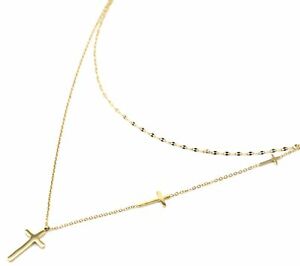 楽天 送料無料 ジュエリー アクセサリー マルチチャームゴールデンスチールクロスダブルチェーンネックレスcc3162e Collier Double Chaines Avec Multi Charms Croix Acier Dore 最適な材料 Www Bluewaterhomecare Com