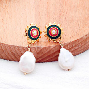 【送料無料】ジュエリー・アクセサリー イヤリングフローラルヒマワリレッドパールグリーンバロックカルチャーboucles doreilles floral tournesol email rouge vert perle culture baroque xx36 13,476円