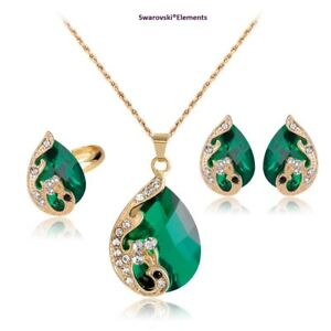 【送料無料】ジュエリー・アクセサリー スワロフスキーリングネックレスイヤリングRグリーンペンダントポケットboucles doreille collier bague swarovskiR element pendentif ovale vert poche
