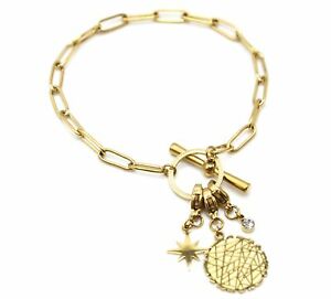 【送料無料】ジュエリー・アクセサリー チェーンブレスレットチャームメダルリリーフリンクbc4108f bracelet chaine maillons fermoir t avec charms medaille relief, eto