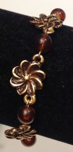 【送料無料】ジュエリー・アクセサリー ブレスレットビーズbracelet moderne couleur or fleur et perle couleur ambre 636