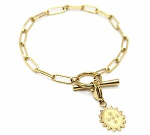 【送料無料】ジュエリー・アクセサリー チェーンブレスレットリンクチャームオーバルサンパターンbc4106f bracelet chaine maillons fermoir t avec charm ovale soleil et motif