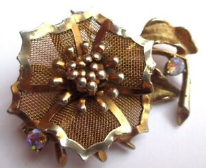 【送料無料】ジュエリー・アクセサリー ゴールドハニカムゴールドブローチヴィンテージボレリスbroche couleur or nid dabeilles bijou vintage fleur cristaux borealis 2859