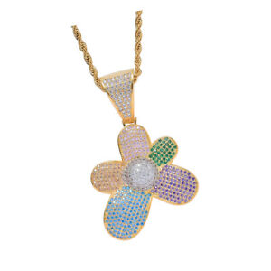 【送料無料】ジュエリー・アクセサリー ジルコンペンダントラッパーネックレスメッキチェーンネックレスcollier chaine plaque or avec pendentif fleur zircon collier rappeur de