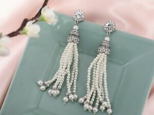 【送料無料】ジュエリー・アクセサリー シルバーイヤリングパールクリスタルロングヴィンテージクラスboucles doreilles argente clous tassel perle cristal long vintage class xx 8