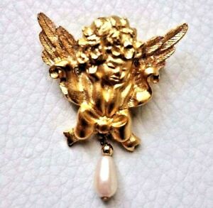 【送料無料】ジュエリー・アクセサリー アメリカエンジェルゴールドトーンブローチピンズバイアメリカbroche ange dore amp; perle signe usa angel goldtone brooch pins signe usa