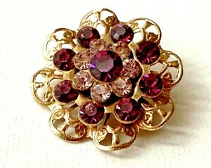 【送料無料】ジュエリー・アクセサリー ヴィンテージブロモーヴローズゴールデンフラワークラウンpetite broche vintage ancienne strass mauve rose dore fleur etat neuf 3,1cm