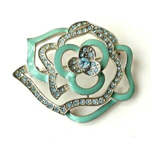 【送料無料】ジュエリー・アクセサリー ブロッシュフラワーグリーンエナメルラインストーンシルバートーンbroche fleur vert email strass neuve 4,4cm silvertone